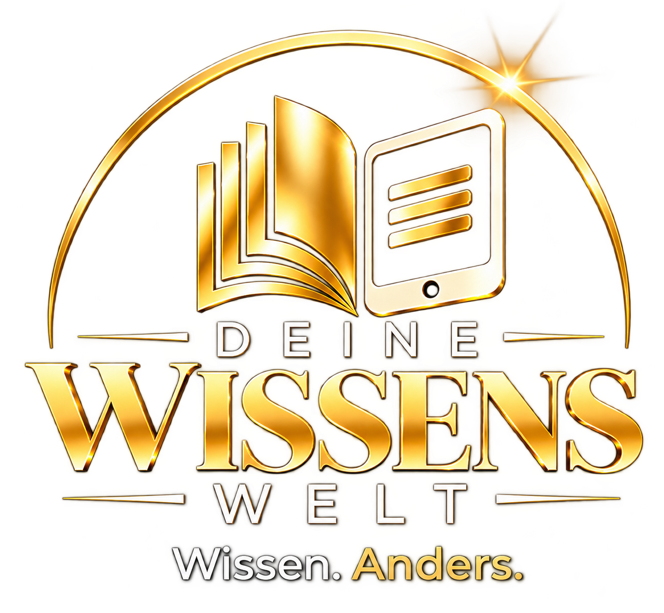DEINE WISSENSWELT – offizielles goldfarbenes Logo auf transparentem Hintergrund